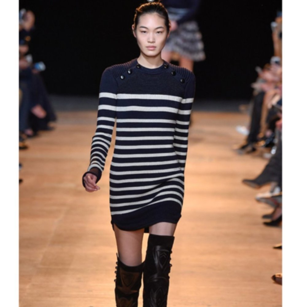 Isabel Marant Haeza Striped Merino Sweater Knit Dress Runway Navy White Size 38